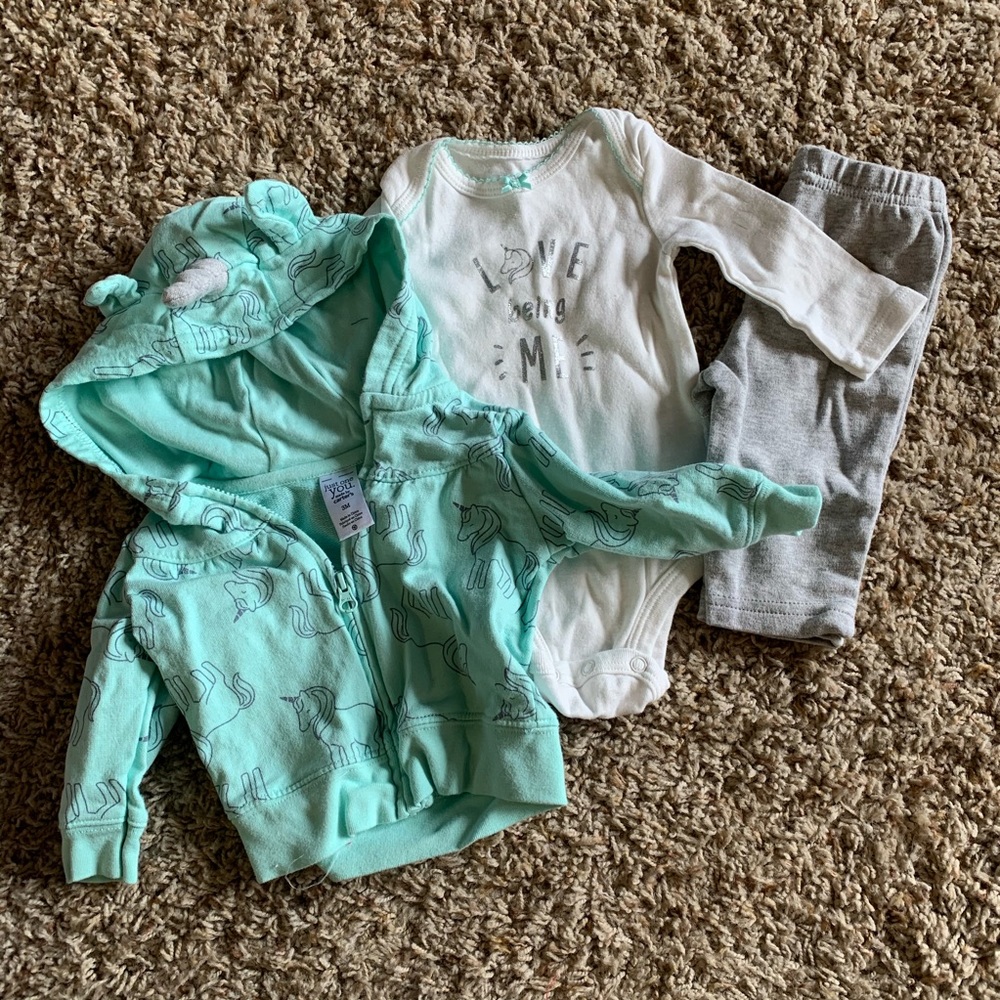 Baby Girl Unicorn Jacket + onesie + leggings
